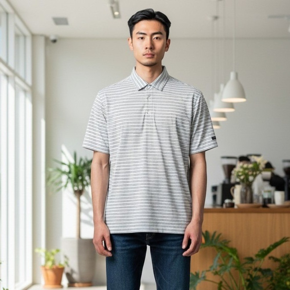 Matte Grey Polo Shirt Mens 2XL Grey Striped Performance Golf Short‎ Sleeve